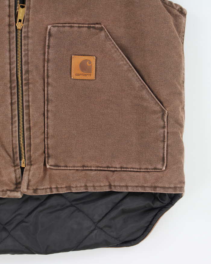 Vintage 90s Carhartt Quilted Brown Workwear Sleeveless Jacket - L