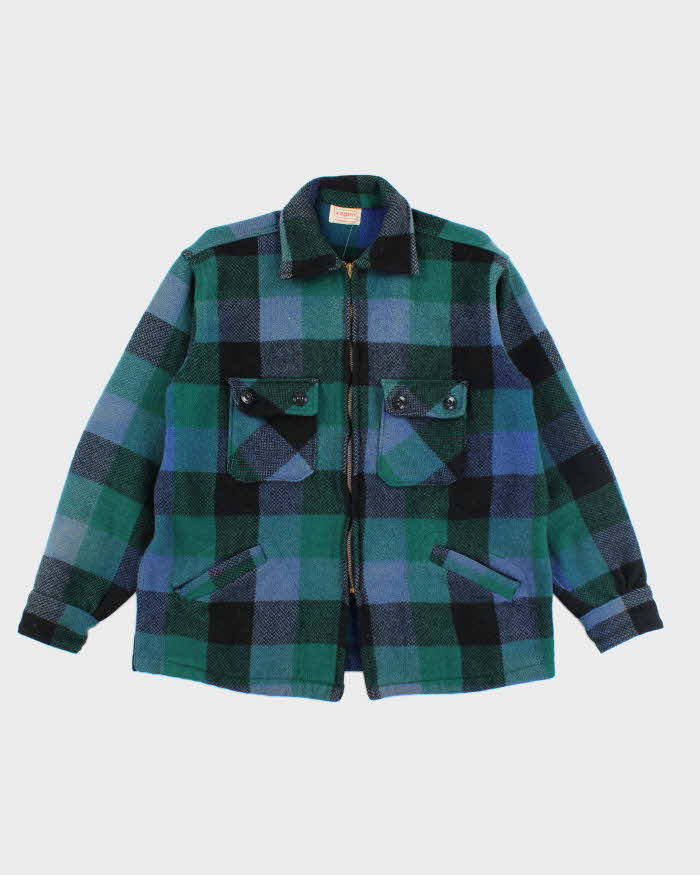 Vintage 80's Heavyweight Zip Up Flannel Shirt Jacket - M