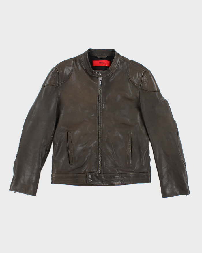 Vintage Y2K Hugo Boss Heavyweight Leather Biker Jacket - M