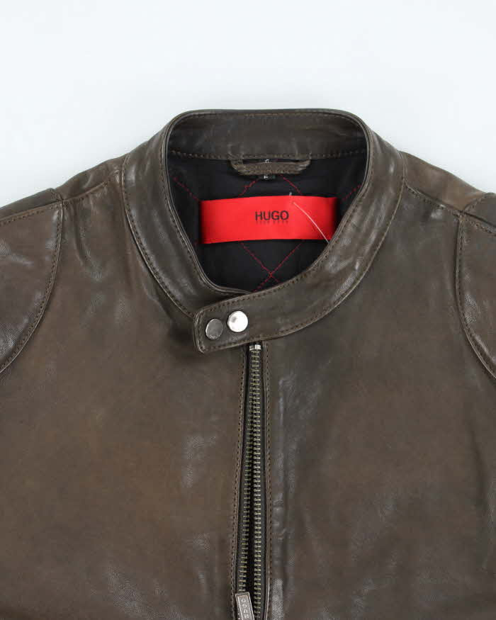 Vintage Y2K Hugo Boss Heavyweight Leather Biker Jacket - M
