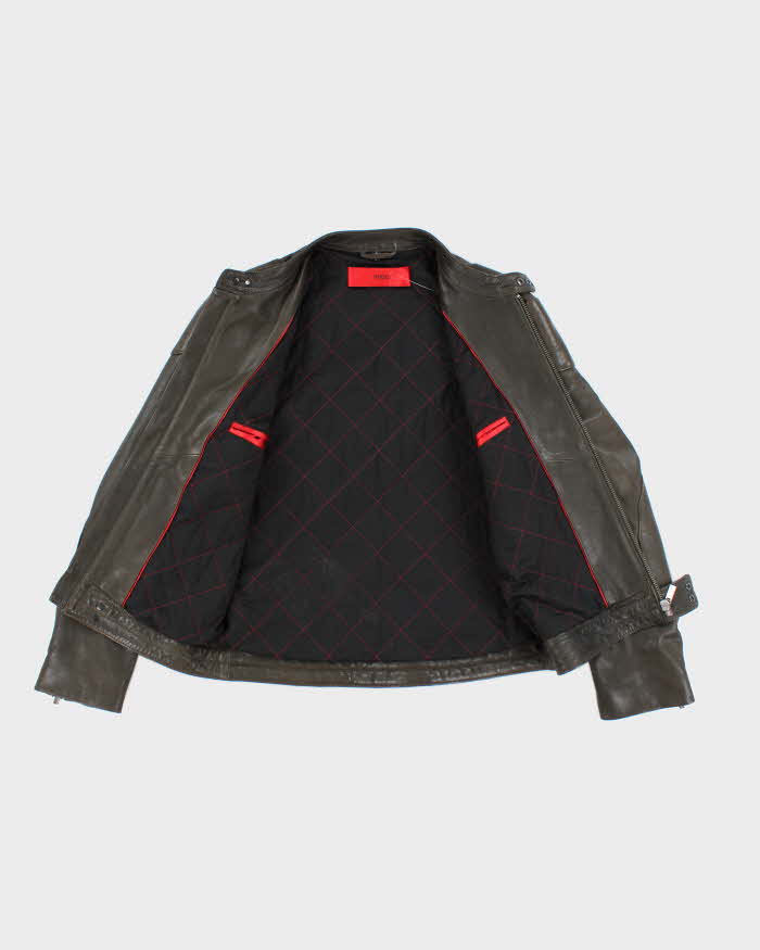 Vintage Y2K Hugo Boss Heavyweight Leather Biker Jacket - M
