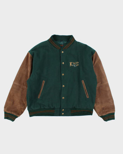 Vintage 90's Heavyweight Suede Embroidered Varsity Jacket - XL