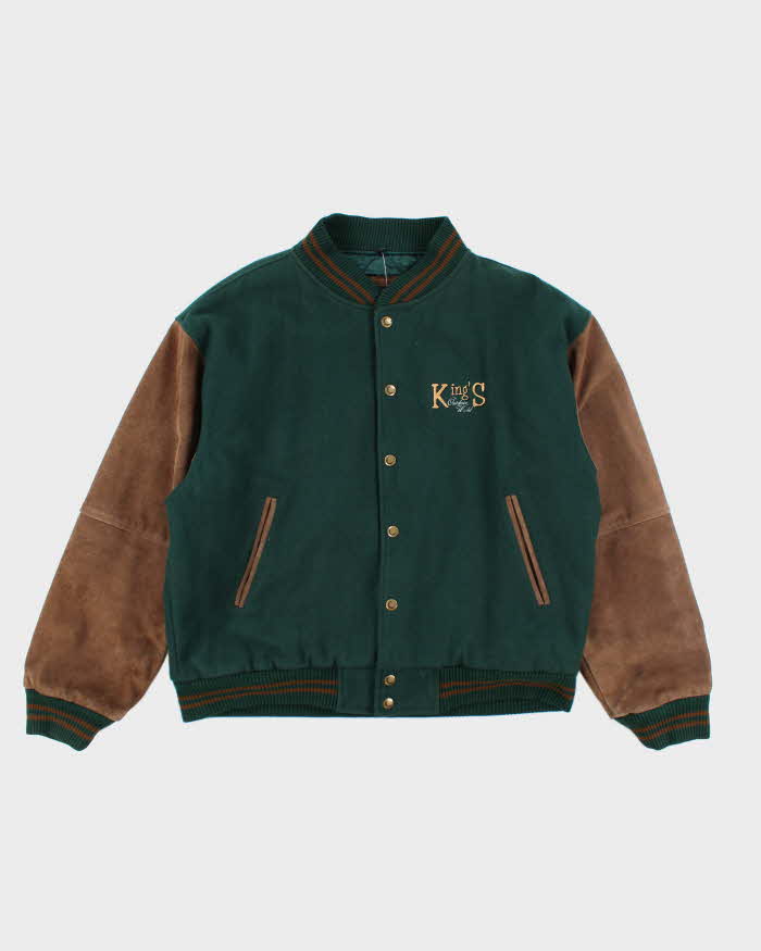 Vintage 90's Heavyweight Suede Embroidered Varsity Jacket - XL
