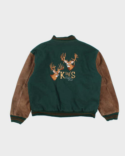 Vintage 90's Heavyweight Suede Embroidered Varsity Jacket - XL