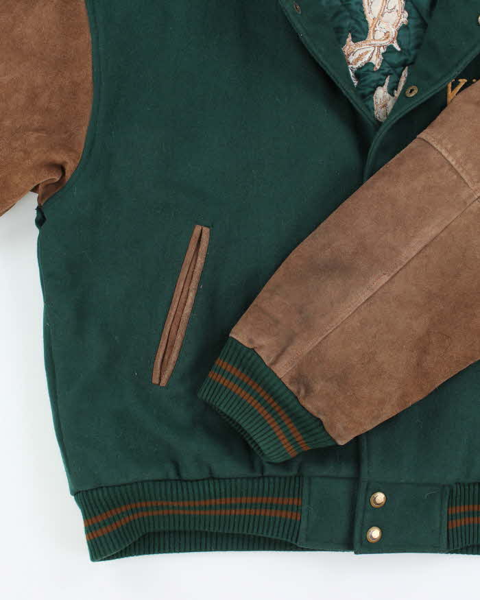 Vintage 90's Heavyweight Suede Embroidered Varsity Jacket - XL