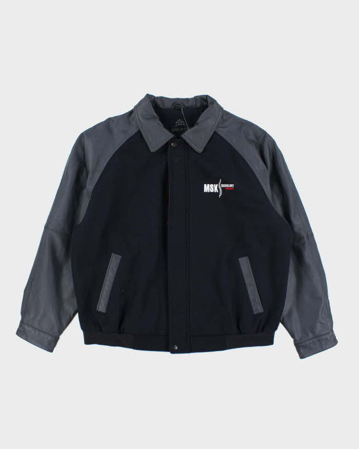 Vintage 90's Heavyweight Leather Embroidered Varsity Jacket - XL