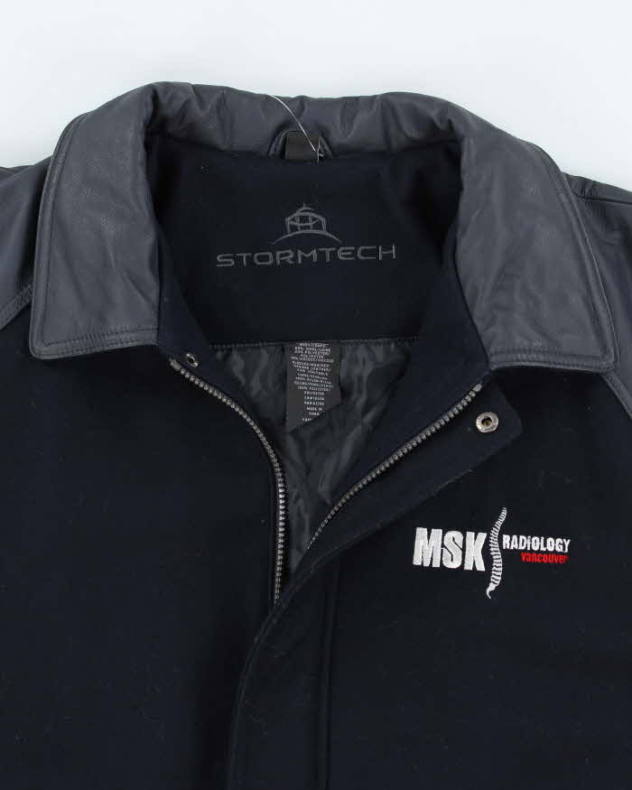 Vintage 90's Heavyweight Leather Embroidered Varsity Jacket - XL