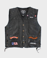Vintage 90's Biker Patched Leather Vest - M