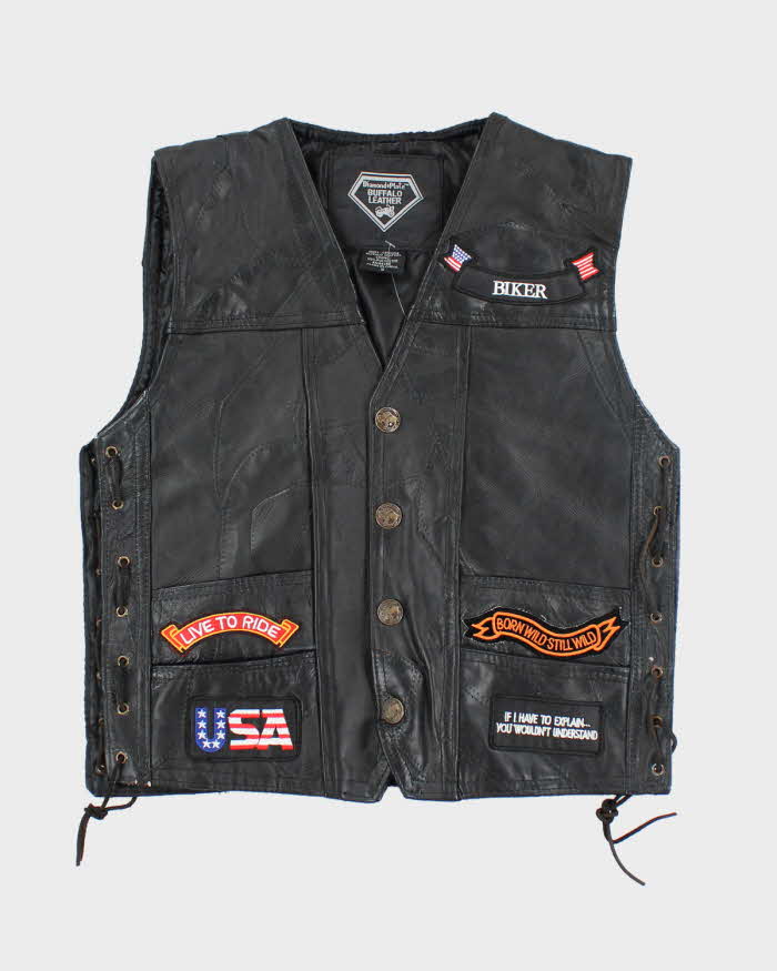 Vintage 90's Biker Patched Leather Vest - M