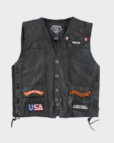 Vintage 90's Biker Patched Leather Vest - M