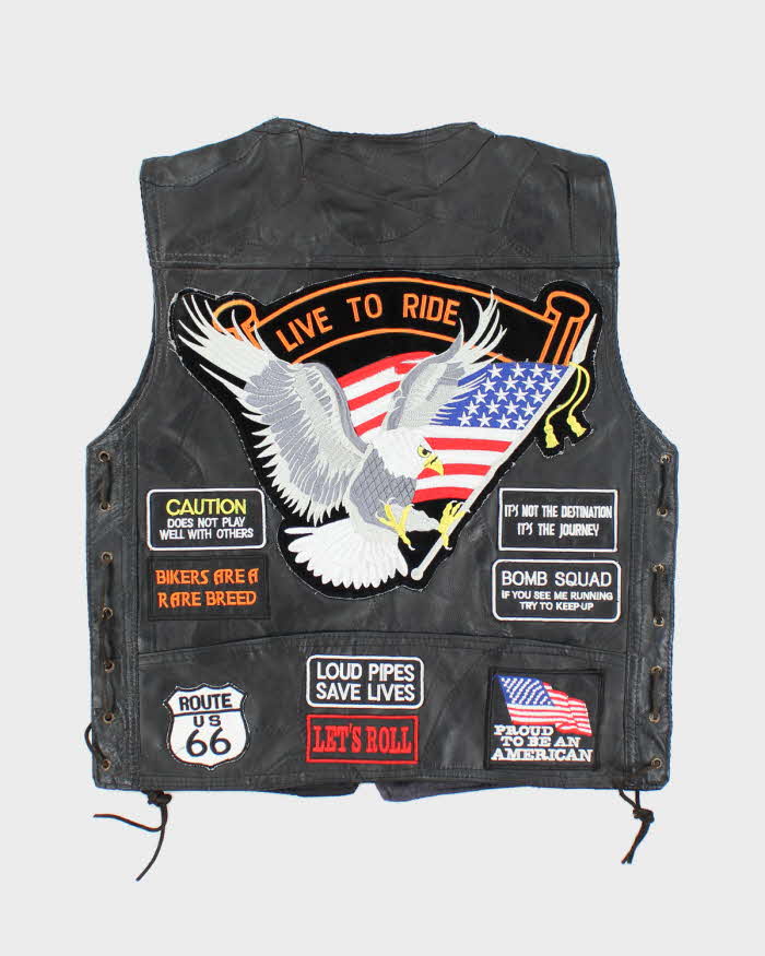 Vintage 90's Biker Patched Leather Vest - M