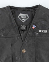 Vintage 90's Biker Patched Leather Vest - M