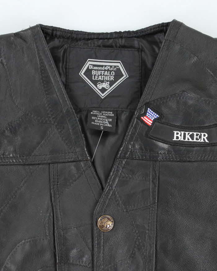 Vintage 90's Biker Patched Leather Vest - M