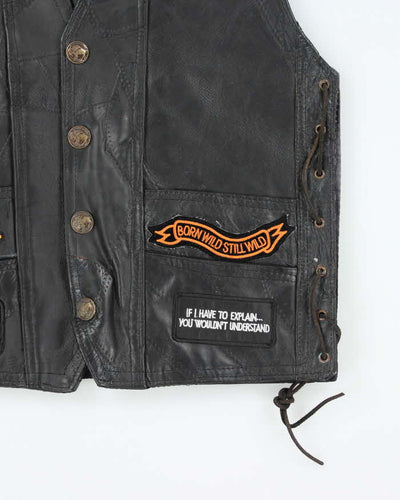 Vintage 90's Biker Patched Leather Vest - M