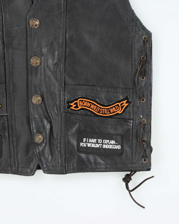 Vintage 90's Biker Patched Leather Vest - M