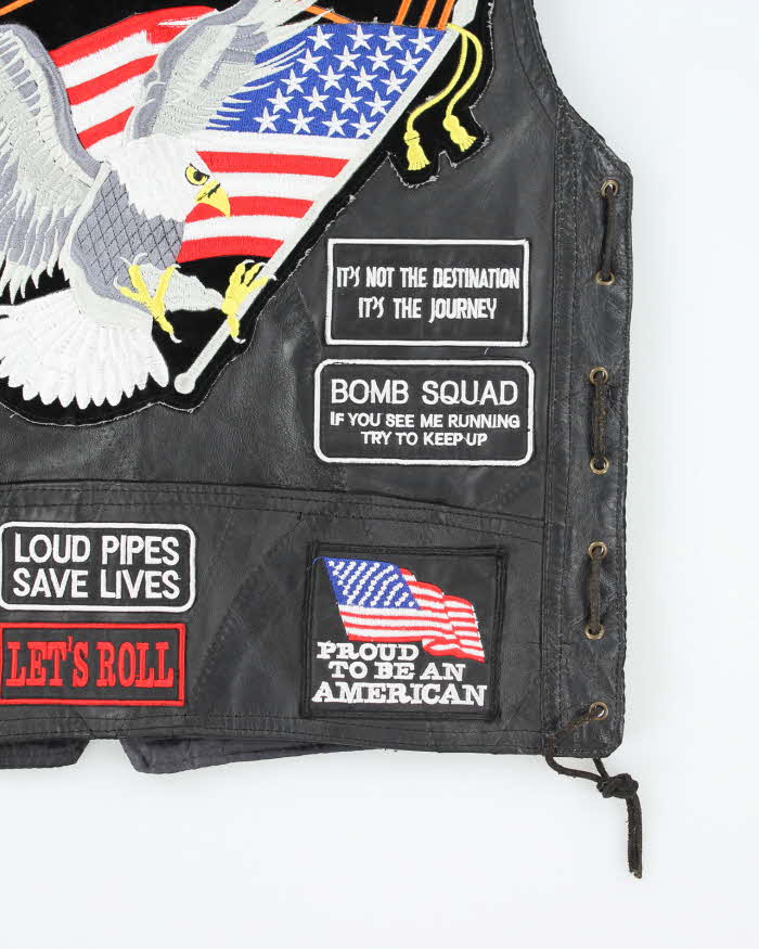 Vintage 90's Biker Patched Leather Vest - M