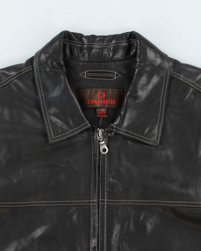 Vintage 90's Danier Contrast Stitch Heavyweight Leather Jacket - L