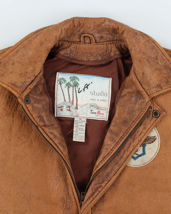 Vintage 80's Heavyweight Patched Soft Leather Jacket - XL