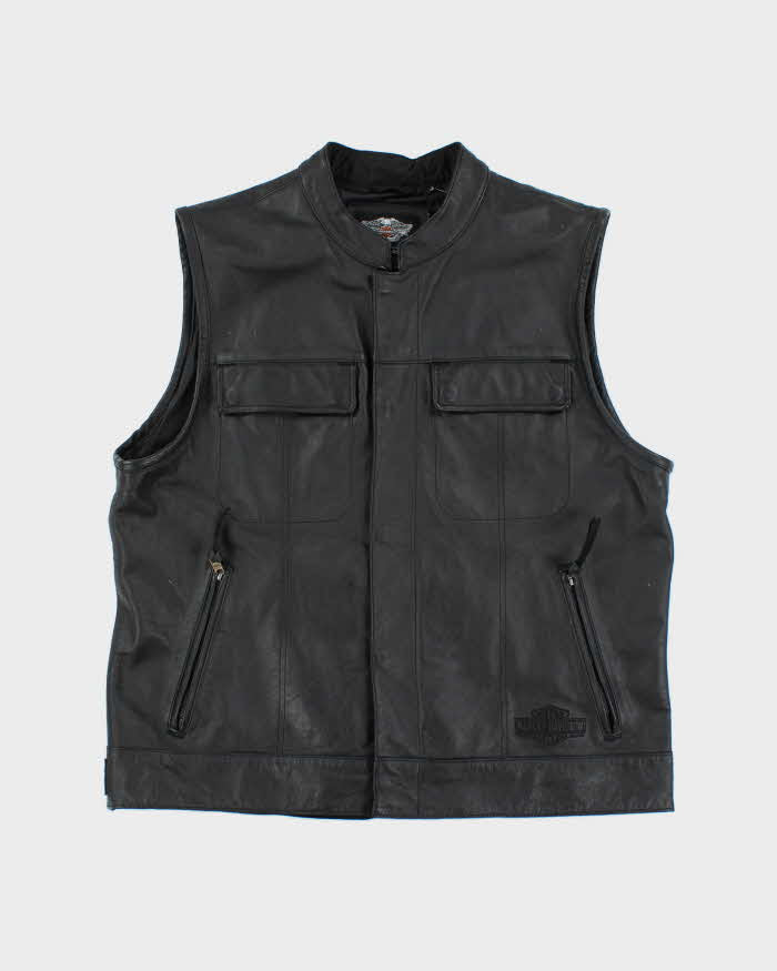 Vintage Harley Davidson Heavyweight Leather Biker Gilet - XL