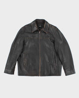 Vintage Y2K Hugo Boss Heavyweight Brown Leather Button Up Jacket - L
