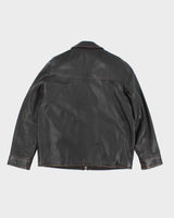 Vintage Y2K Hugo Boss Heavyweight Brown Leather Button Up Jacket - L