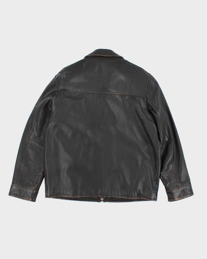 Vintage Y2K Hugo Boss Heavyweight Brown Leather Button Up Jacket - L