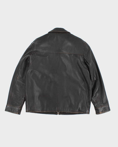 Vintage Y2K Hugo Boss Heavyweight Brown Leather Button Up Jacket - L