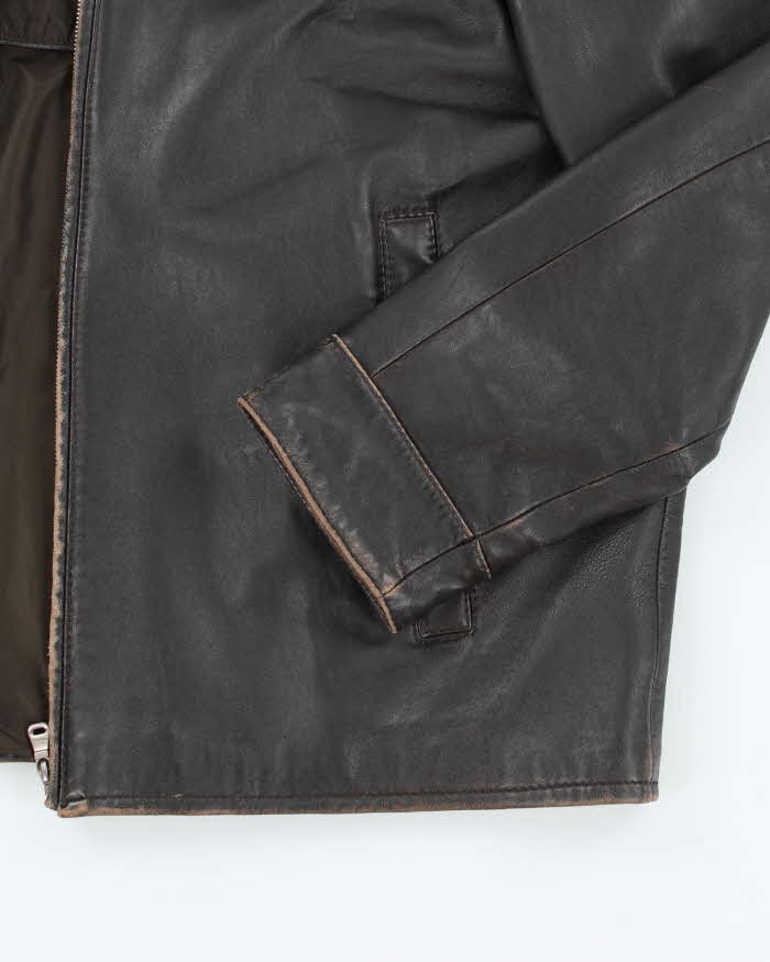 Vintage Y2K Hugo Boss Heavyweight Brown Leather Button Up Jacket - L