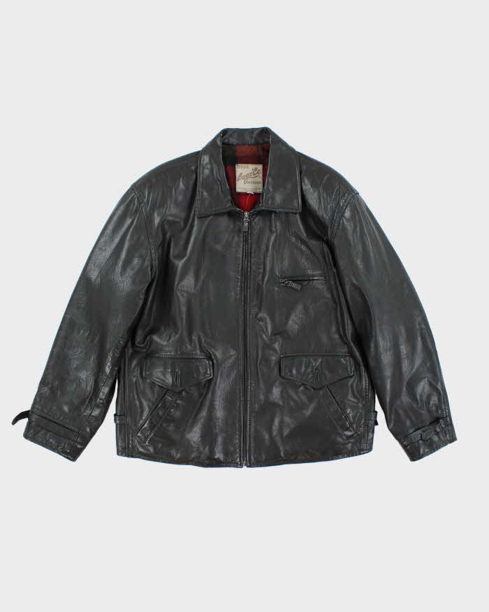 Vintage 90's Boys' Co Heavyweight Lined Zip Up Leather Jacket - L