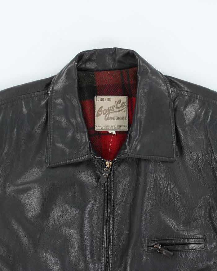 Vintage 90's Boys' Co Heavyweight Lined Zip Up Leather Jacket - L