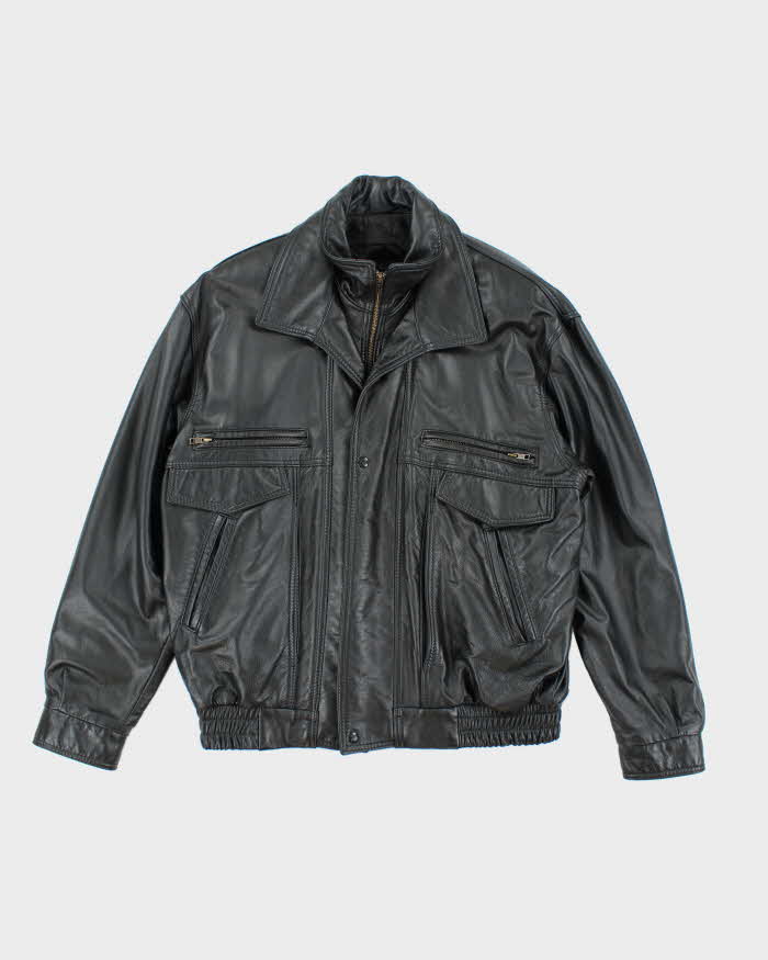 Vintage 90's Oversized Double Closing Leather Jacket - L