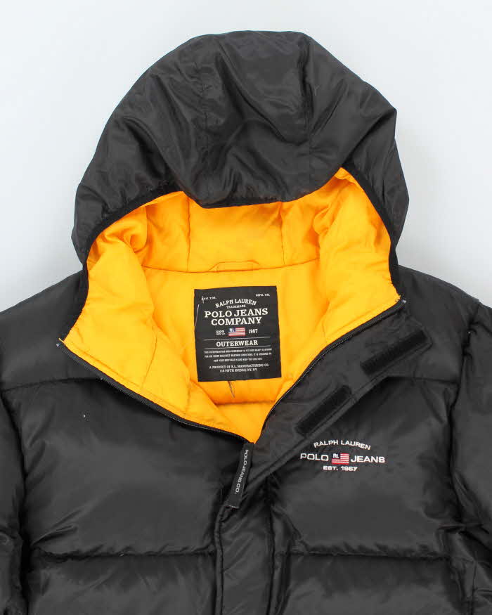 Vintage 00s Ralph Lauren Polo Jeans Black Hooded Puffer Jacket - L
