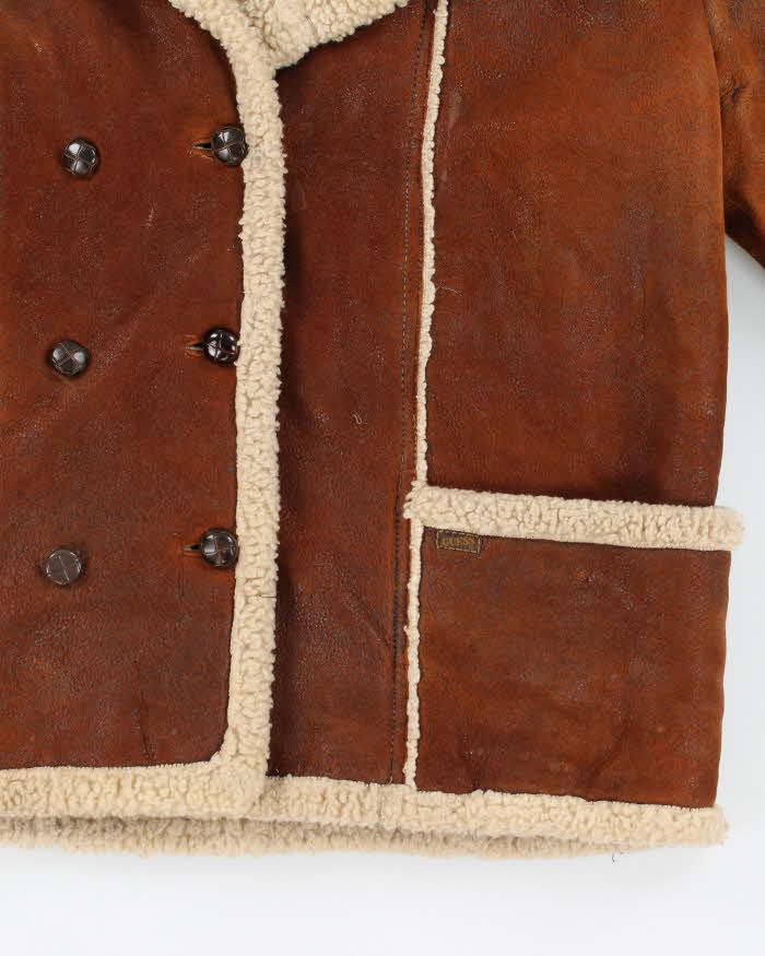 Vintage 90s 00s Guess Soft Leather Faux Shearling Jacket - M