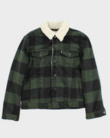 Levi's White Tab Plaid Green Sherpa Lined Trucker Jacket - M
