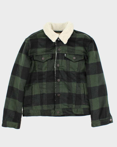 Levi's White Tab Plaid Green Sherpa Lined Trucker Jacket - M