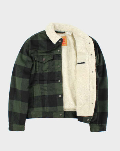 Levi's White Tab Plaid Green Sherpa Lined Trucker Jacket - M