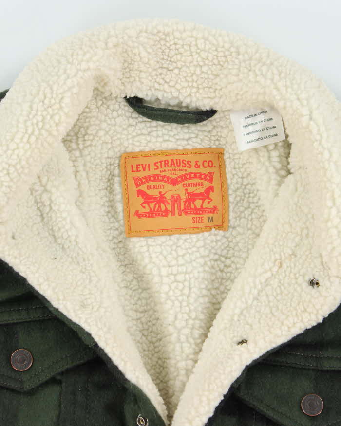 Levi's White Tab Plaid Green Sherpa Lined Trucker Jacket - M
