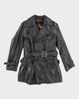 Vintage 70's Sears Heavyweight Insulated Belted Leather Trench Jacket - M