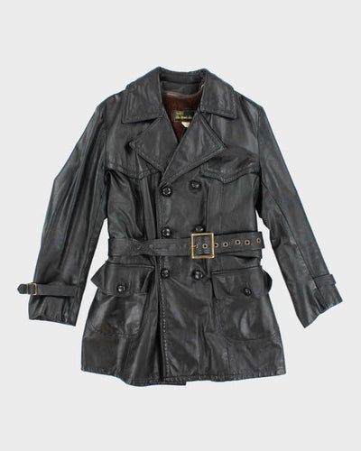 Vintage 70's Sears Heavyweight Insulated Belted Leather Trench Jacket - M