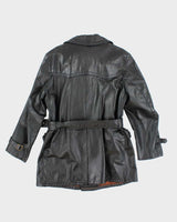 Vintage 70's Sears Heavyweight Insulated Belted Leather Trench Jacket - M