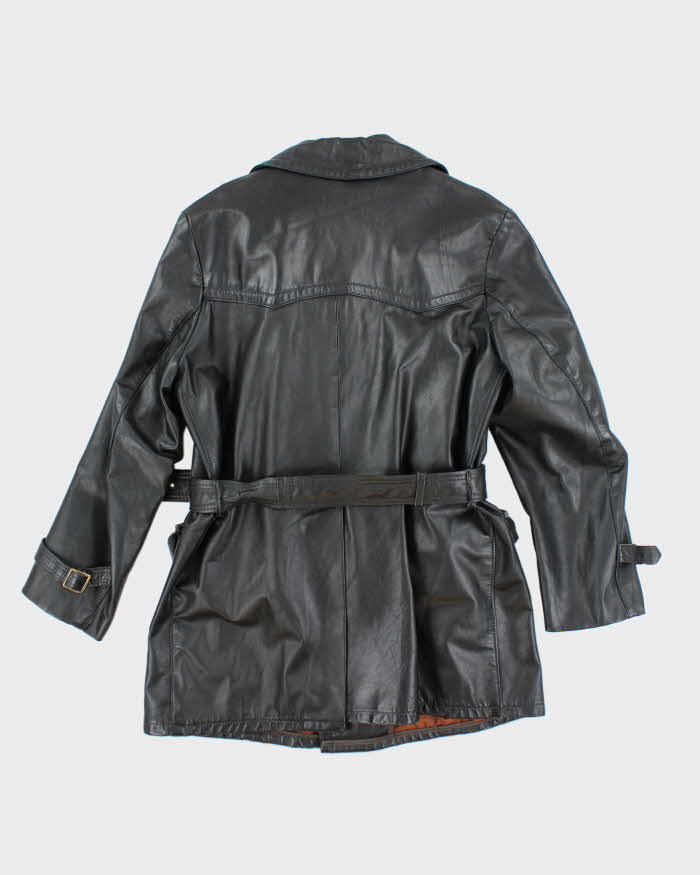 Vintage 70's Sears Heavyweight Insulated Belted Leather Trench Jacket - M