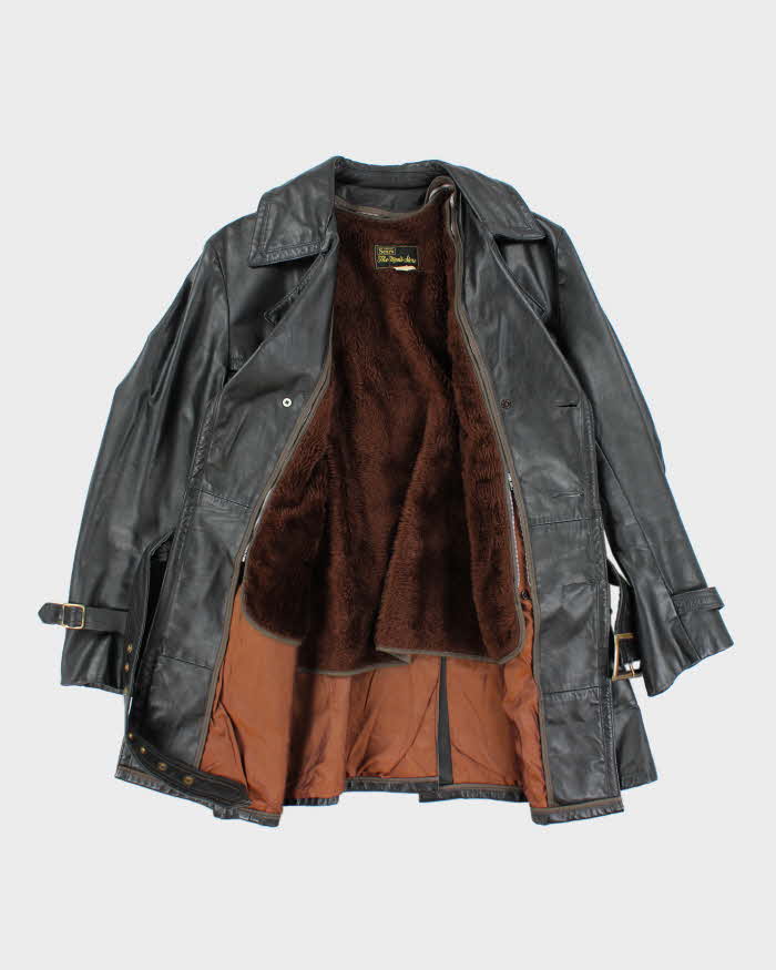 Vintage 70's Sears Heavyweight Insulated Belted Leather Trench Jacket - M