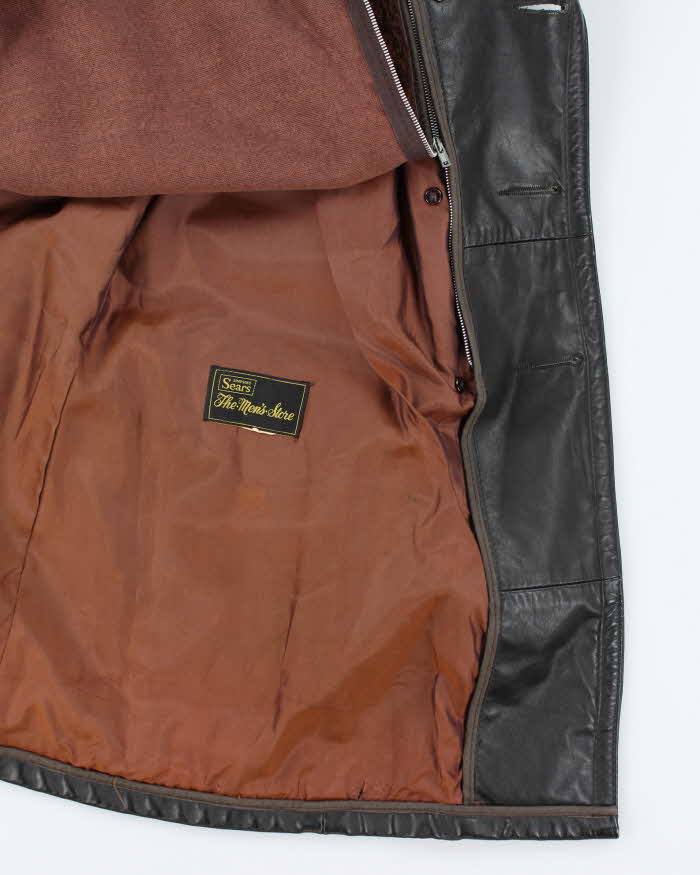 Vintage 70's Sears Heavyweight Insulated Belted Leather Trench Jacket - M