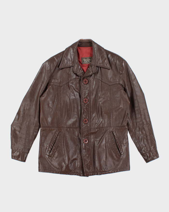 Vintage 70's Sears Heavyweight Button Up Leather Jacket - L