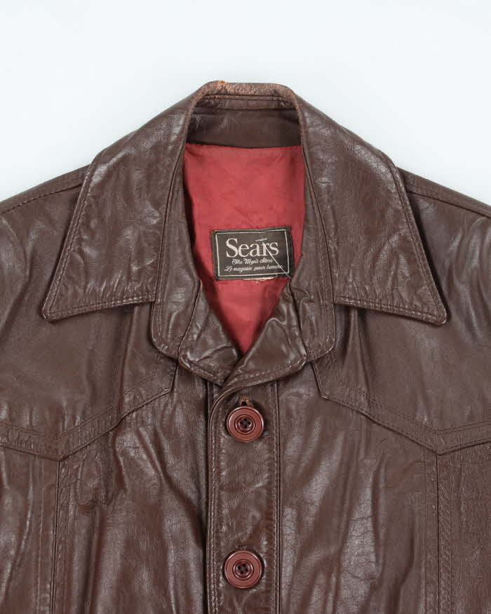 Vintage 70's Sears Heavyweight Button Up Leather Jacket - L
