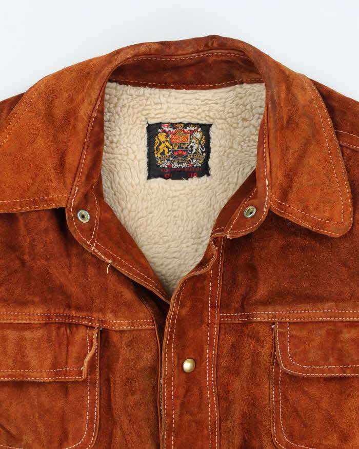 Vintage 70's Canadian Sherpa Lined Suede Snap Button Jacket - XL