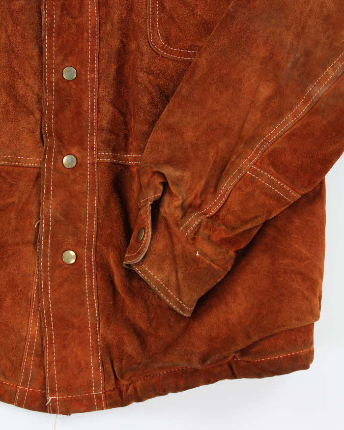 Vintage 70's Canadian Sherpa Lined Suede Snap Button Jacket - XL