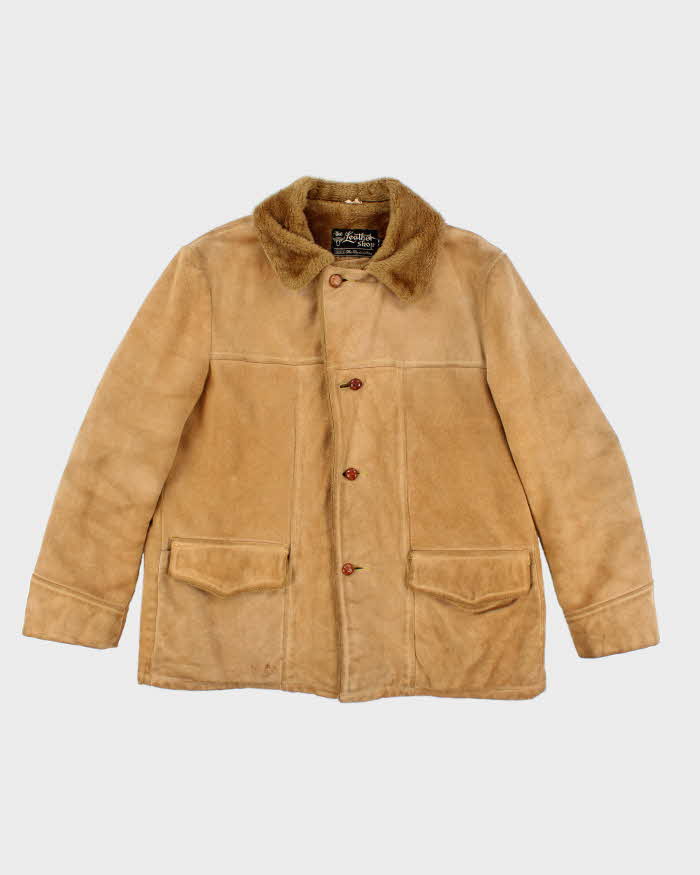 Vintage 70's Sears Sherpa Lined Heavyweight Button Up Suede Jacket - L