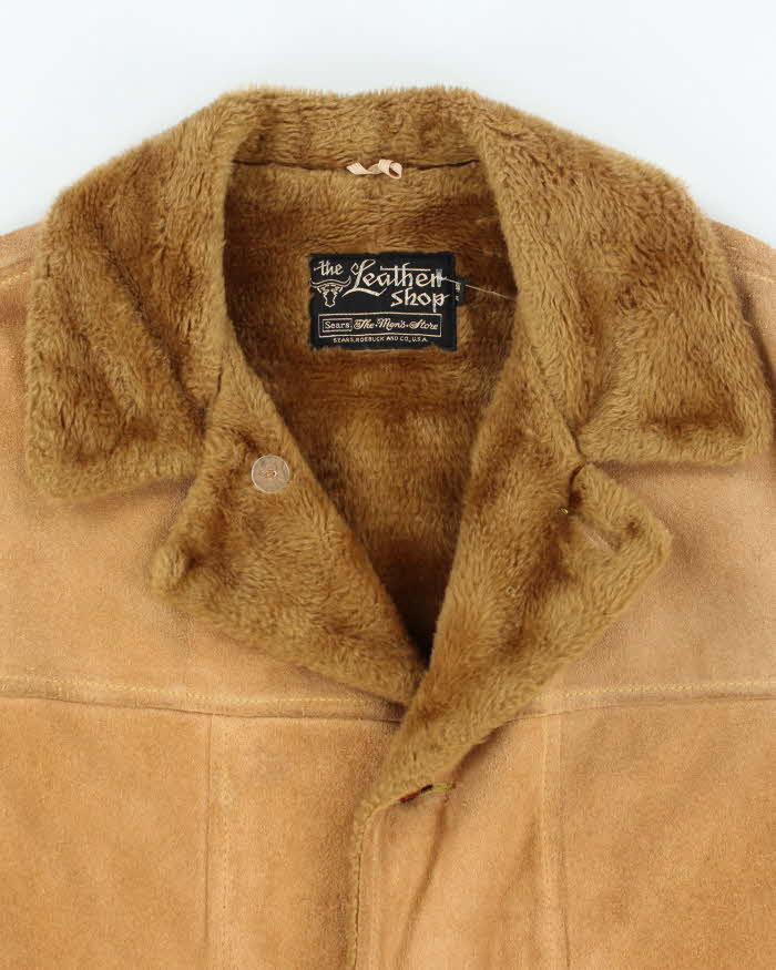 Vintage 70's Sears Sherpa Lined Heavyweight Button Up Suede Jacket - L
