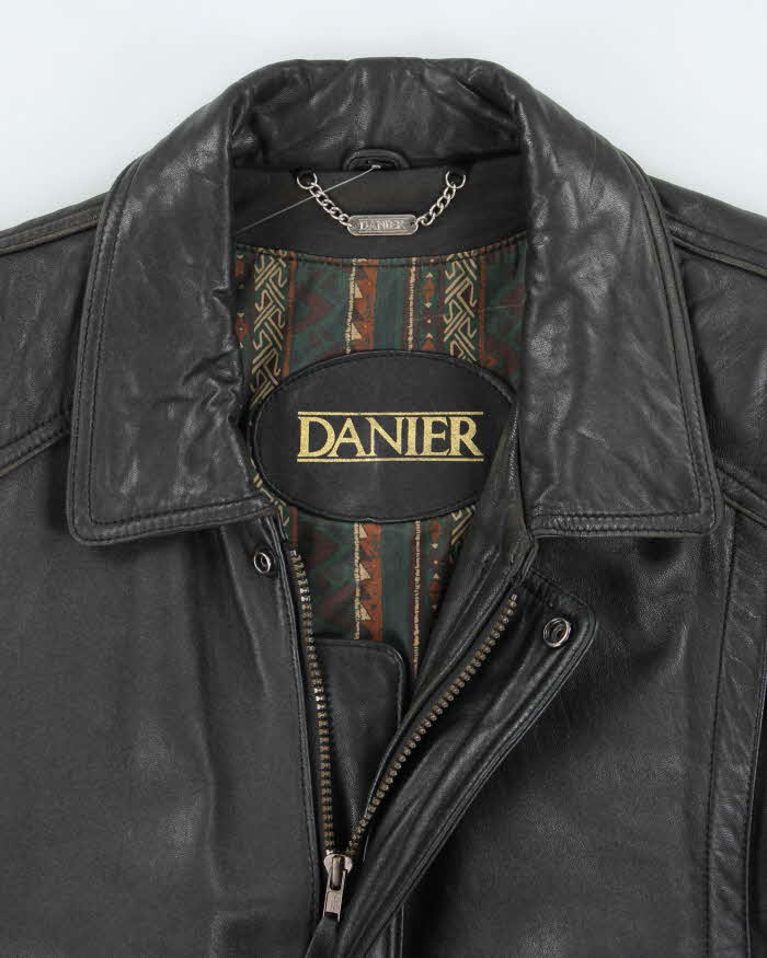 Vintage Danier Black Leather Bomber Jacket - S